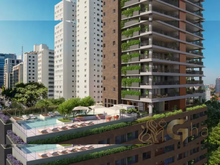 Fachada área de lazer 5º pavimento Artesano Oscar Porto Paraíso São Paulo