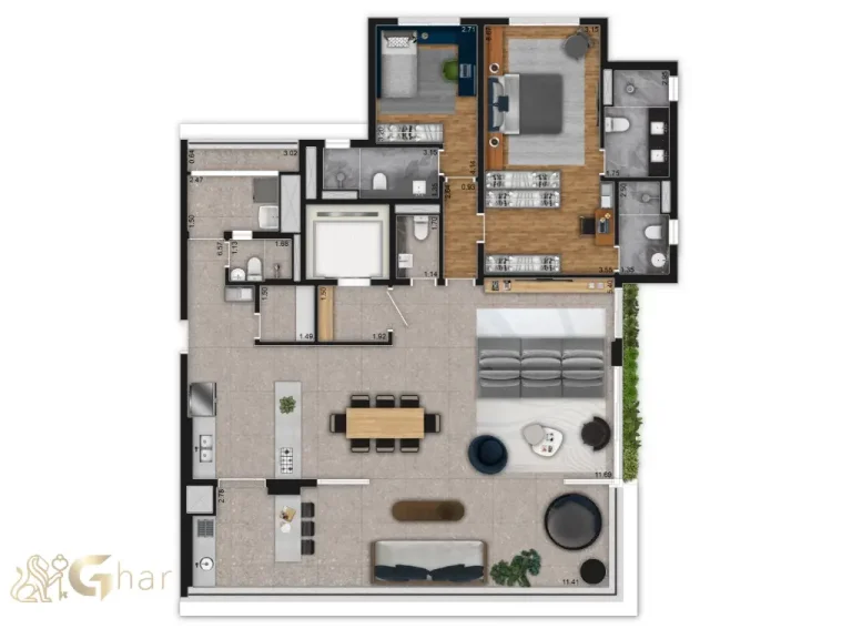 Apartamento planta 181 m² 2 dormitórios cozinha aberta Artesano Oscar Porto Paraíso São Paulo