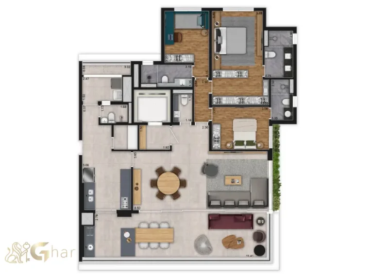 Apartamento 181 m² planta cozinha fechada Artesano Oscar Porto Paraíso São Paulo