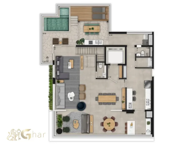 Planta duplex 316 m² pavimento inferior Artesano Oscar Porto Paraíso São Paulo