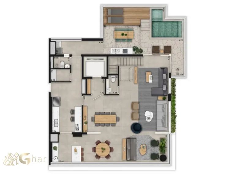 Planta duplex 316 m² inferior opção 2 Artesano Oscar Porto Paraíso São Paulo
