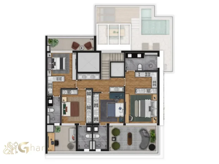 Planta duplex 316 m² superior opção 2 Artesano Oscar Porto Paraíso São Paulo