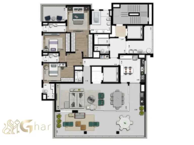 Planta apartamento 270m² 3 suítes Alameda Campinas Beyond Jardins São Paulo