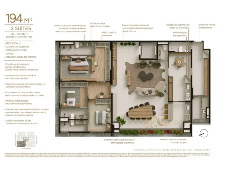 Apartamento 194 m² 3 suítes planta Bosque Vila Nova Conceição São Paulo