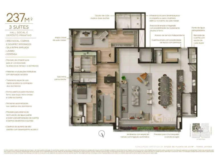 Apartamento 237 m² 3 suítes planta Bosque Vila Nova Conceição São Paulo