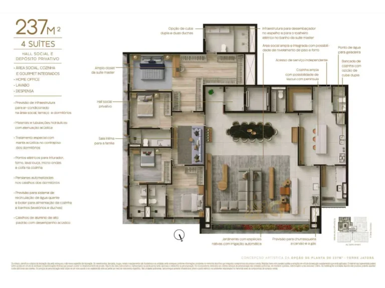 Planta 237 m² 4 suítes condomínio Bosque Vila Nova Conceição São Paulo
