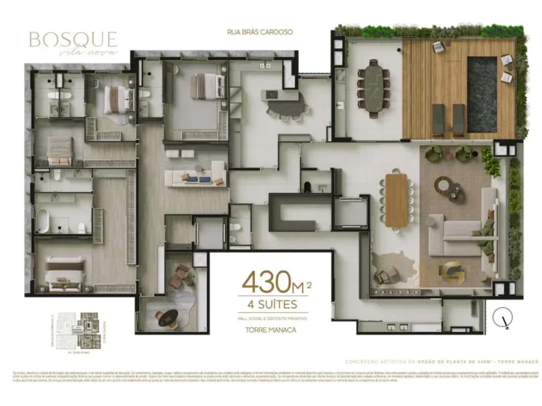 Planta penthouse 430 m² 4 suítes Bosque Vila Nova Conceição São Paulo