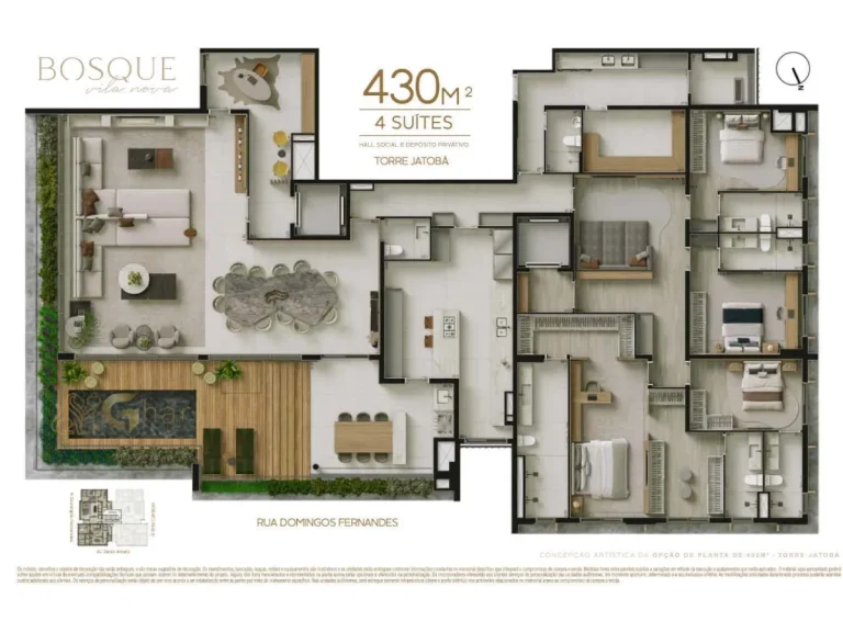 Penthouse planta 430 m² 4 suítes condomínio Bosque Vila Nova Conceição
