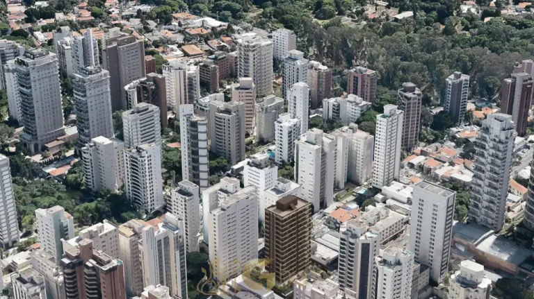 Fachada condomínio vista aérea DOC Vila Nova Conceição Afonso Braz São Paulo