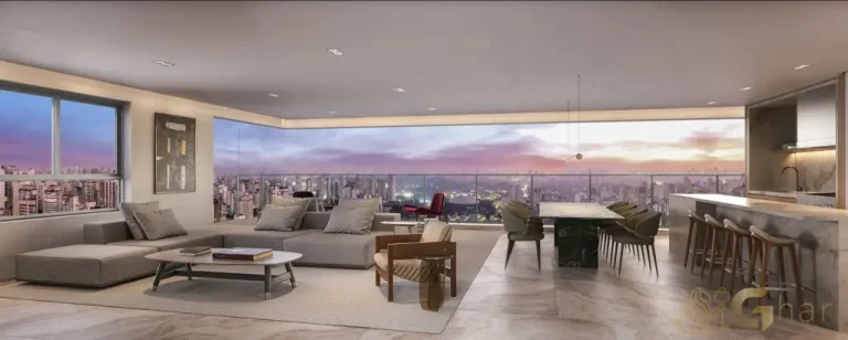 Living decorado do apartamento de 221 m² no Edifício MAAM Paraíso