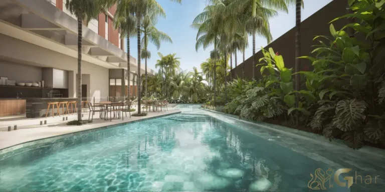 Piscina externa do Edifício MAAM Paraíso com deck e área de lazer