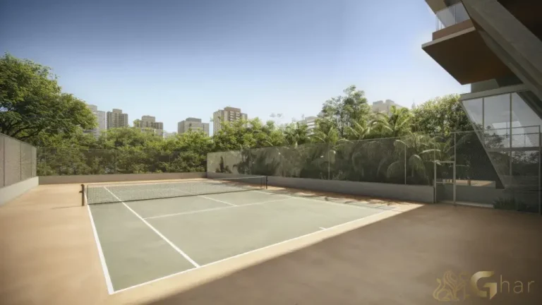 Quadra de tênis do Edifício MAAM Paraíso com dimensões oficiais