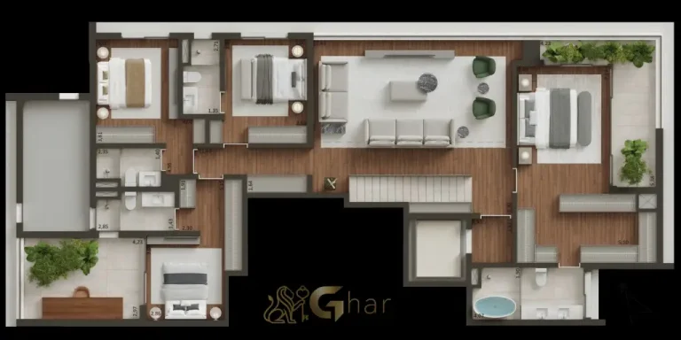 Planta da cobertura duplex 428 m² – pavimento inferior – Edifício MAAM Paraíso