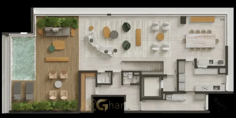 Planta da cobertura duplex 428 m² – pavimento superior – Edifício MAAM Paraíso