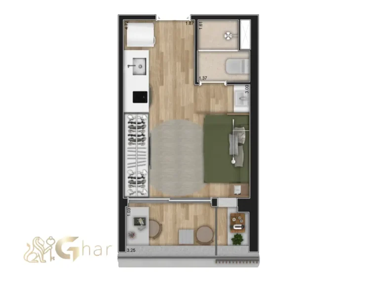 Planta studio 23m² H.Paulista Studios Paraíso São Paulo