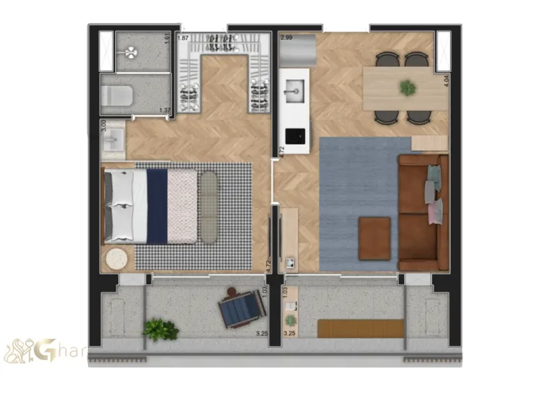 Planta studio 46m² H.Paulista Paraíso São Paulo