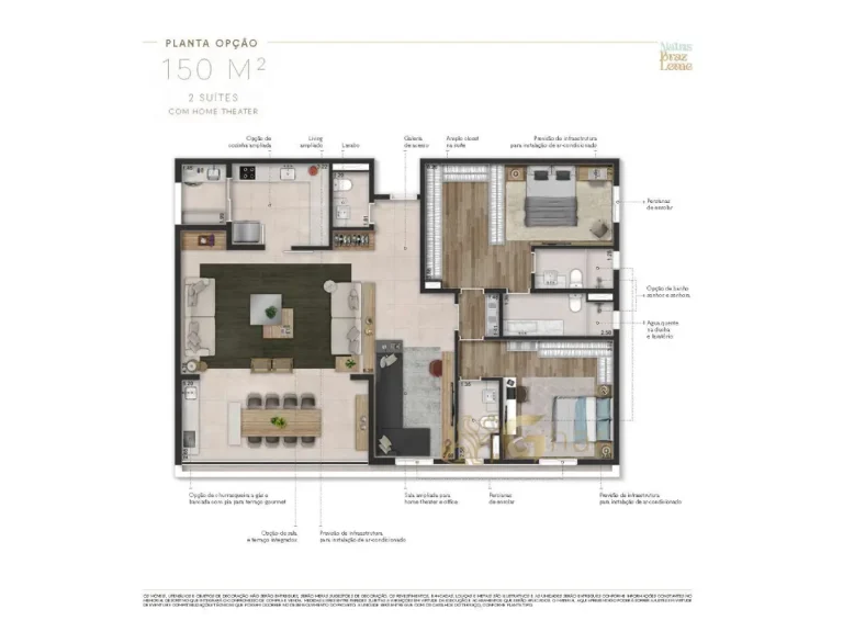 Planta apartamento 150 m² 2 suítes Natus Braz Leme Santana São Paulo