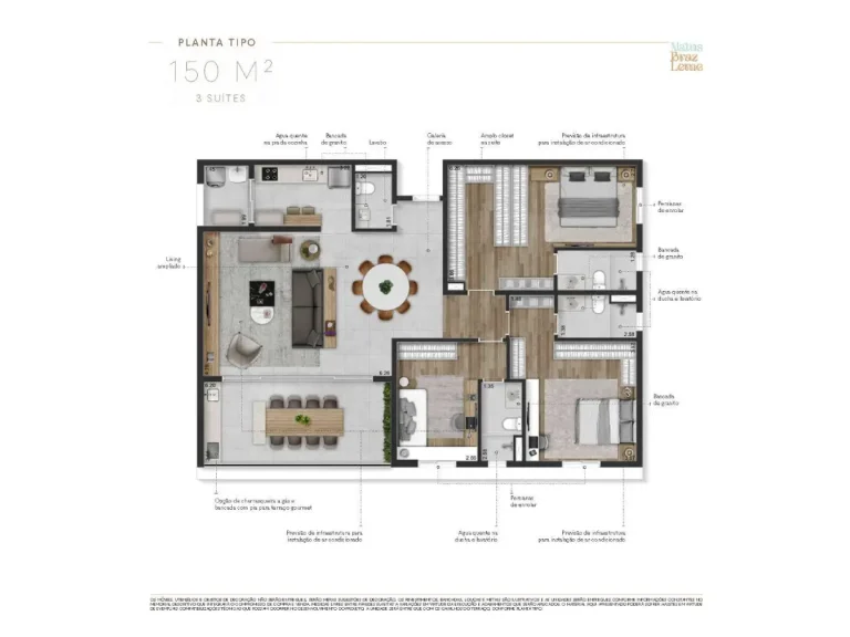 Planta apartamento 150 m² 3 suítes Natus Braz Leme Santana São Paulo