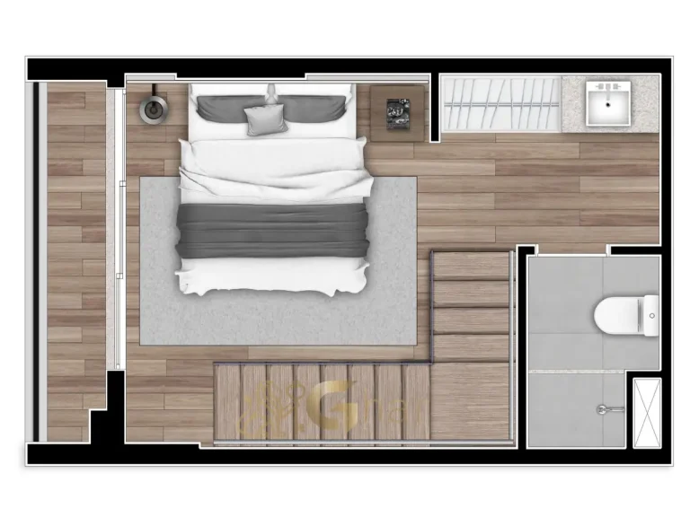 Planta studio duplex 44 m² pavimento superior Next Haddock São Paulo