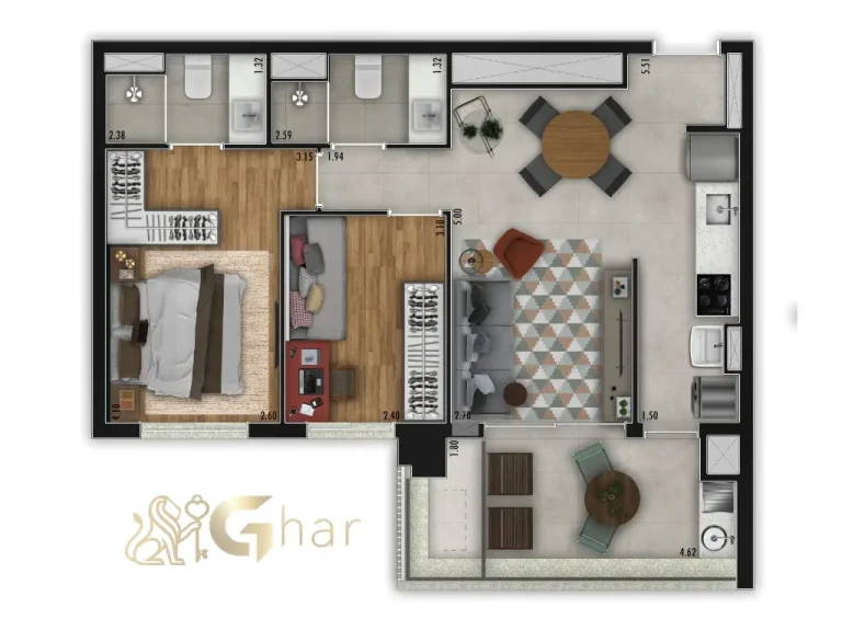 Planta apartamento 67m² 2 dormitórios Onze Vila Clementino São Paulo