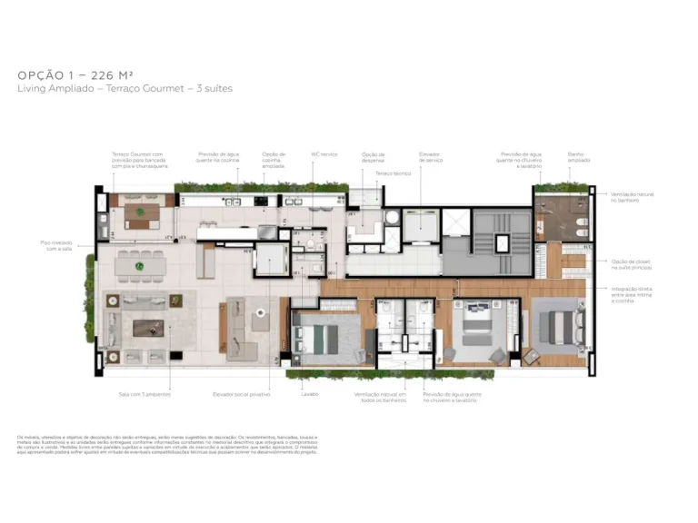 Planta living ampliado 226 m² Praça Faria Lima Vila Olímpia São Paulo