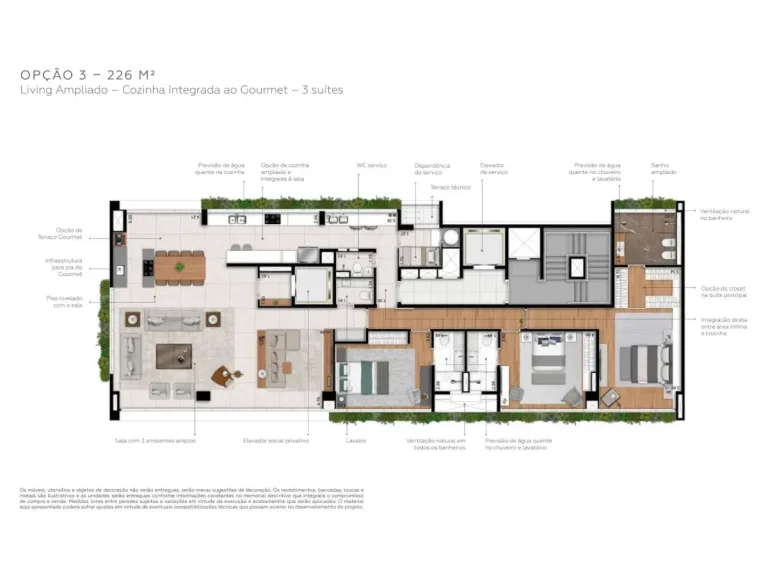 Planta cozinha gourmet integrada 226 m² Praça Faria Lima Vila Olímpia São Paulo