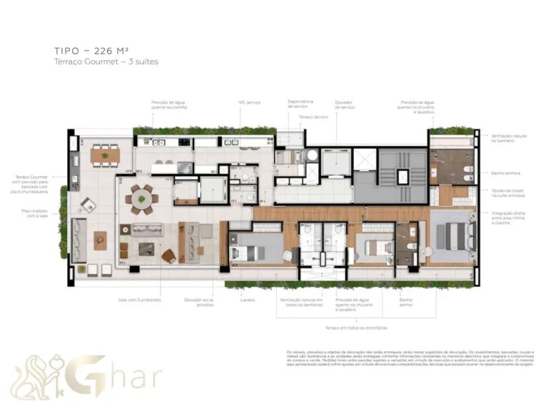 Planta terraço gourmet 226 m² Praça Faria Lima Vila Olímpia São Paulo