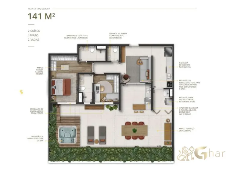 Planta apartamento garden 141 m² Sereno Jardim São Paulo