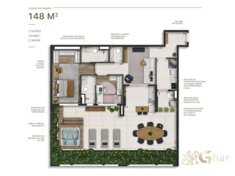 Planta apartamento garden 148 m² Sereno Jardim São Paulo