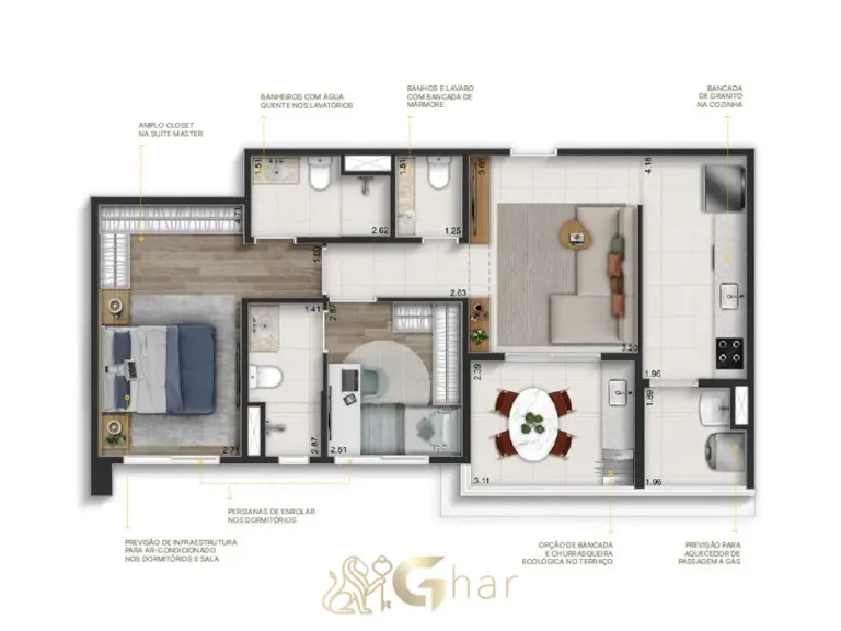 Planta apartamento 72 m² Sereno Jardim São Paulo