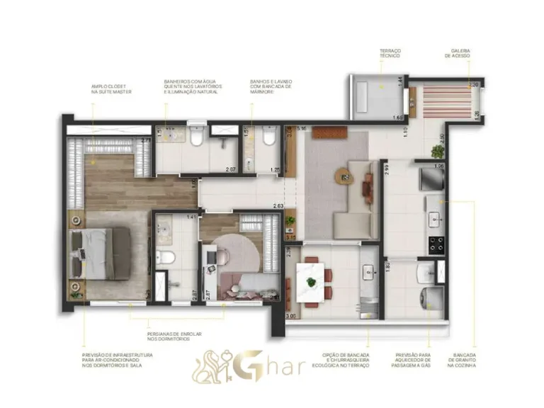 Planta apartamento 80 m² Sereno Jardim São Paulo