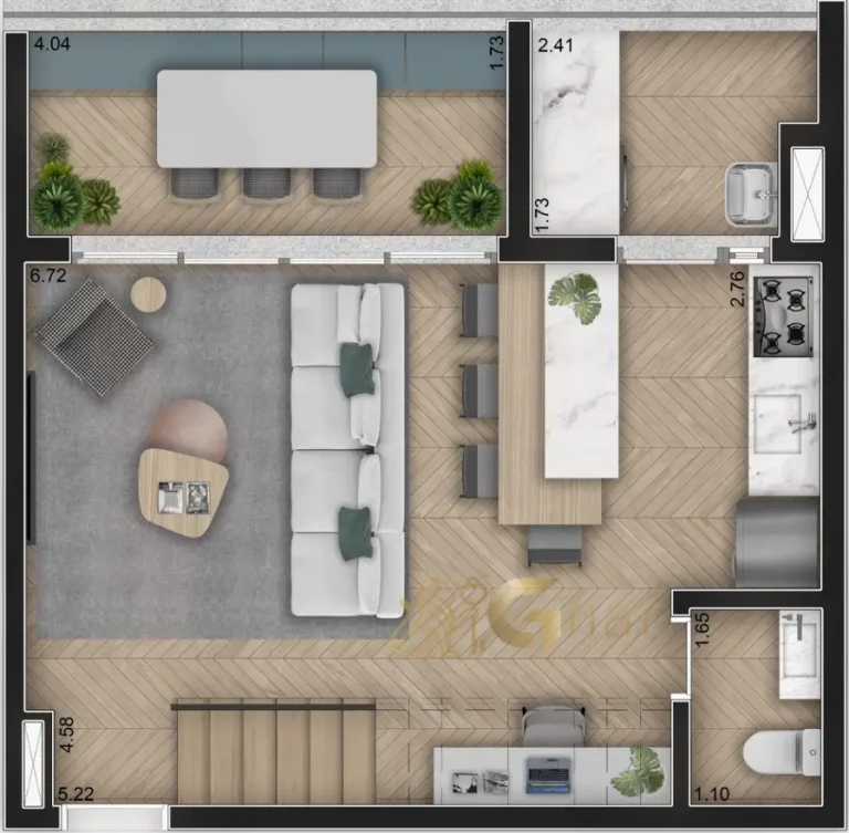 Planta duplex 85m² 1 suíte pavimento superior Sintonia Ibirapuera