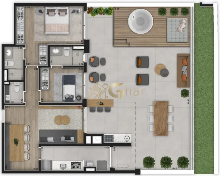 Planta garden 98m² 2 dormitórios 1 suíte Sintonia Ibirapuera São Paulo