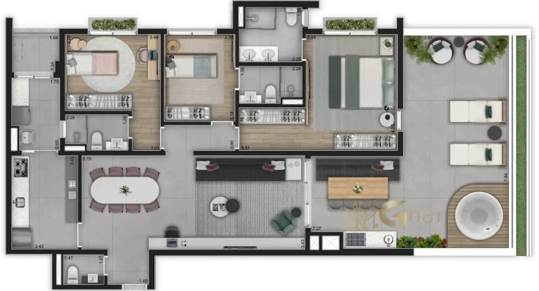 Planta garden 156m² 2 dormitórios 1 suíte Sintonia Ibirapuera São Paulo