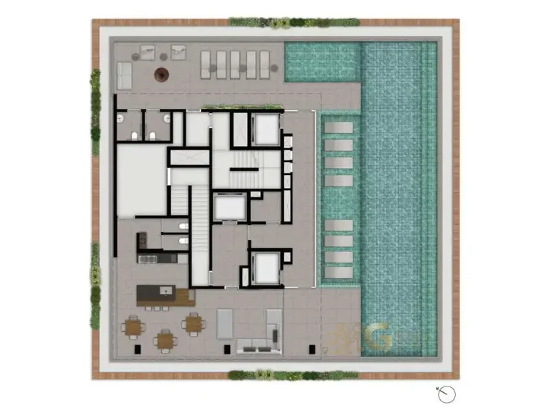 Planta implantação lazer rooftop 44º pavimento Visar Jardim Europa