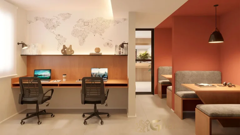 Espaço coworking no 011 Brooklin Residence em São Paulo