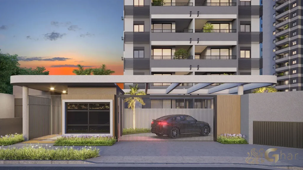 Fachada com portaria do 011 Brooklin Residence no Brooklin São Paulo