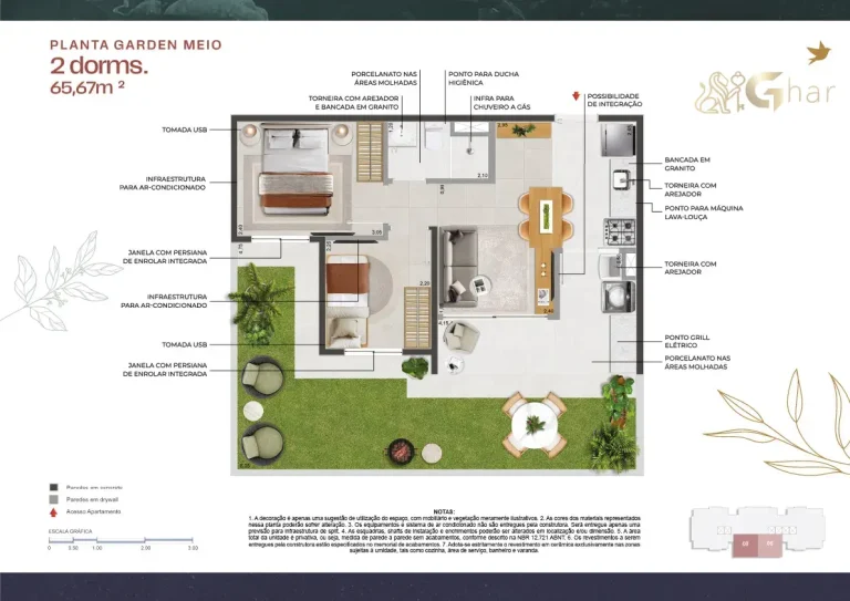 Planta apartamento garden 65 m² 2 dormitórios no 011 Brooklin Residence