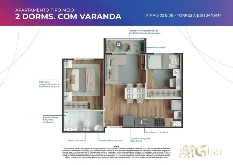 Planta apartamento 34 m² meio da torre – Abyatá Santo Amaro