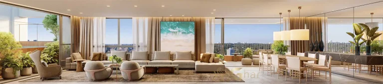 Living do apartamento duplex decorado de 420m² no Agami Park Residences Moema
