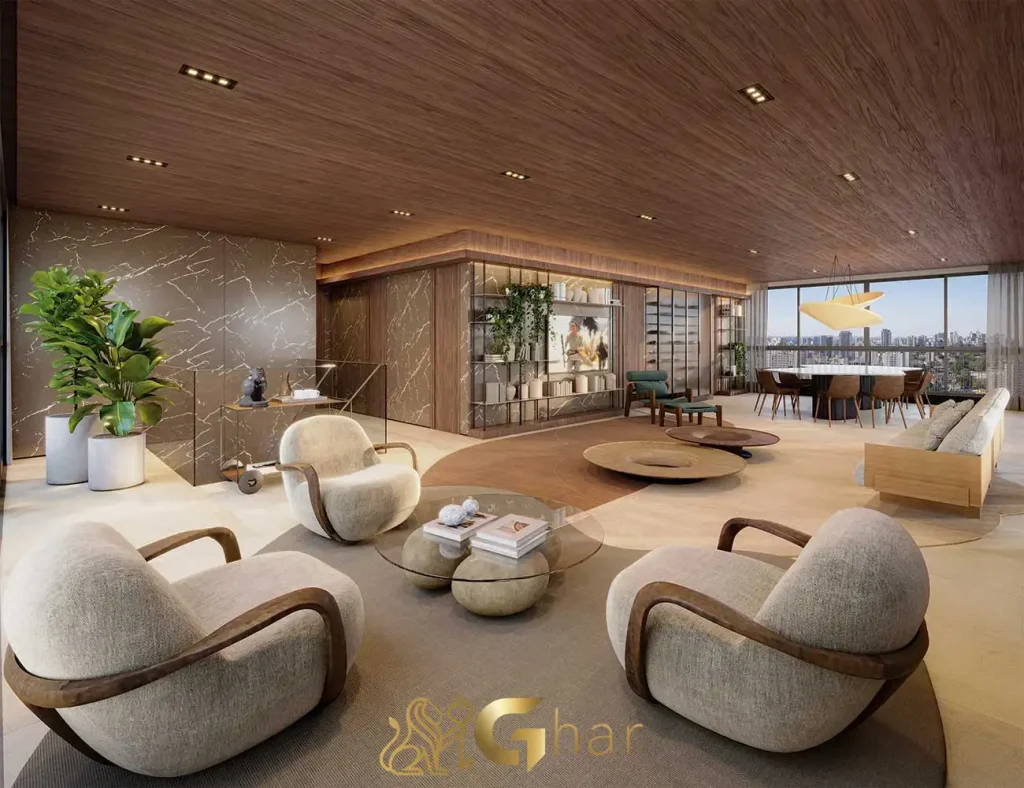 Living do apartamento duplex decorado de 571m² no Agami Park Residences Moema