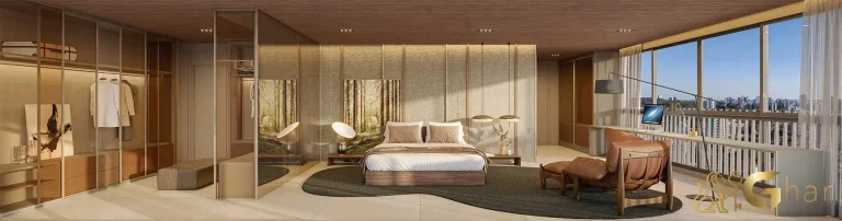 Suíte do apartamento duplex decorado de 571m² no Agami Park Residences Moema