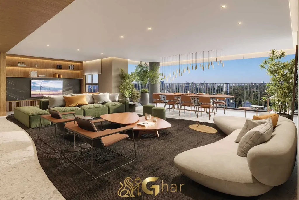 Living decorado em apartamento de 215m² no Agami Park Residences Moema