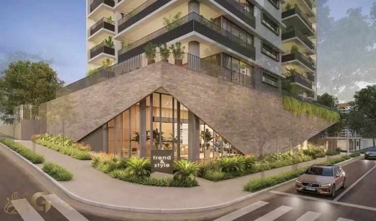 Fachada do Agami Park Residences Moema em esquina privilegiada