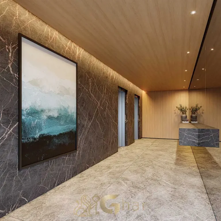 Hall de elevadores sofisticado no Agami Park Residences Moema