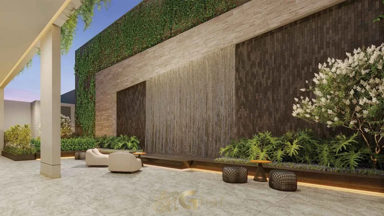Praça de lazer no Agami Park Residences Moema em São Paulo