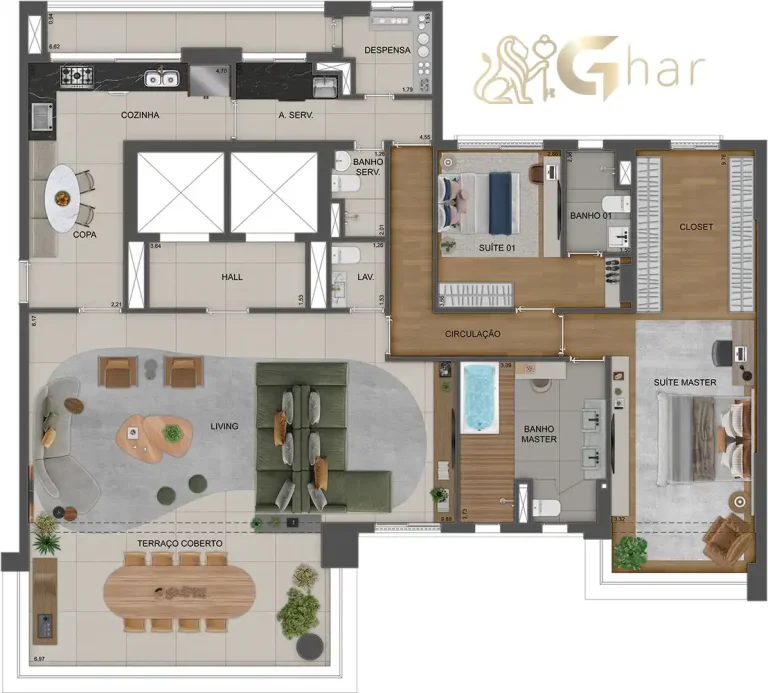 Planta alternativa apartamento 215m² no Agami Park Residences Moema