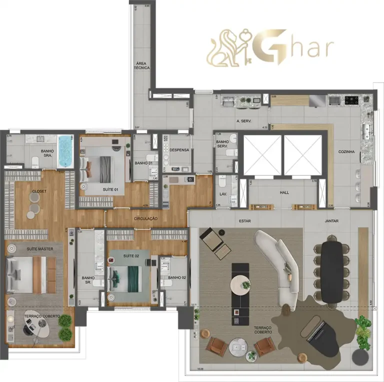 Planta apartamento 290m² com 3 suítes no Agami Park Residences Moema