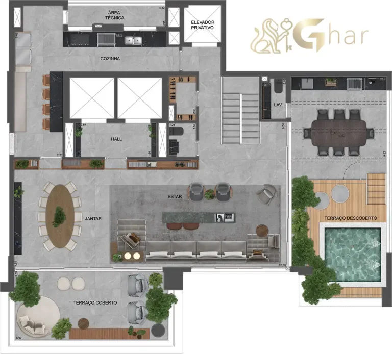 Planta pavimento superior duplex 420m² no Agami Park Residences Moema