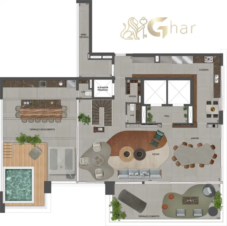 Planta pavimento superior duplex 571m² no Agami Park Residences Moema